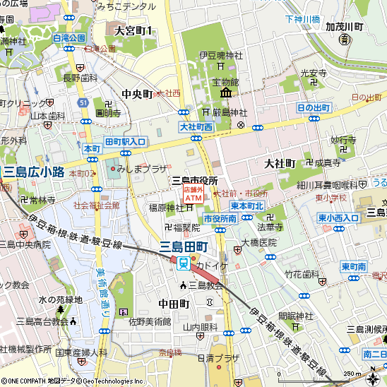 三島市役所付近の地図